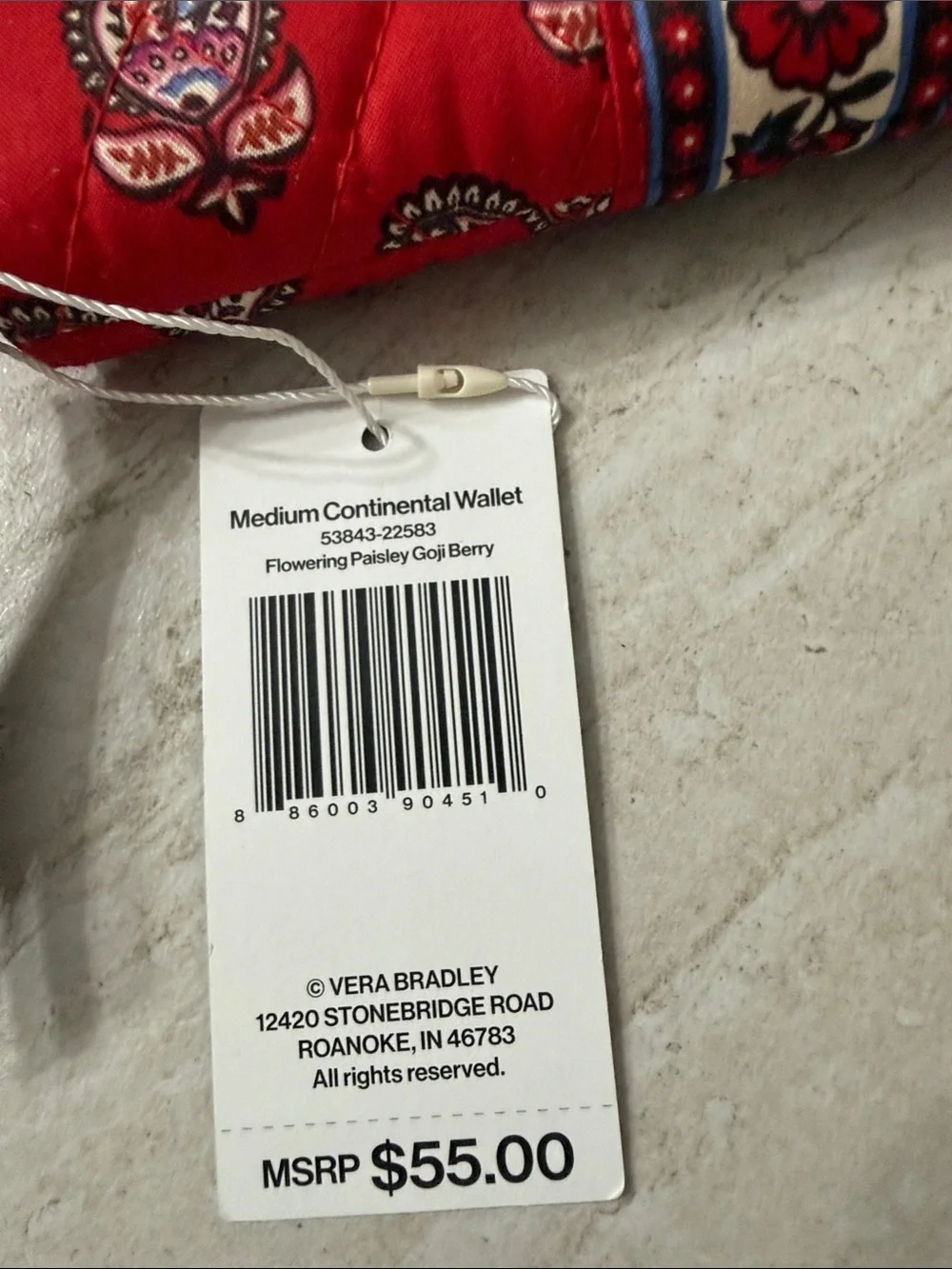 Vera Bradley Red Quilted Paisley Zip-Around Wallet with Floral Trim..nwt - Picture 2 of 2